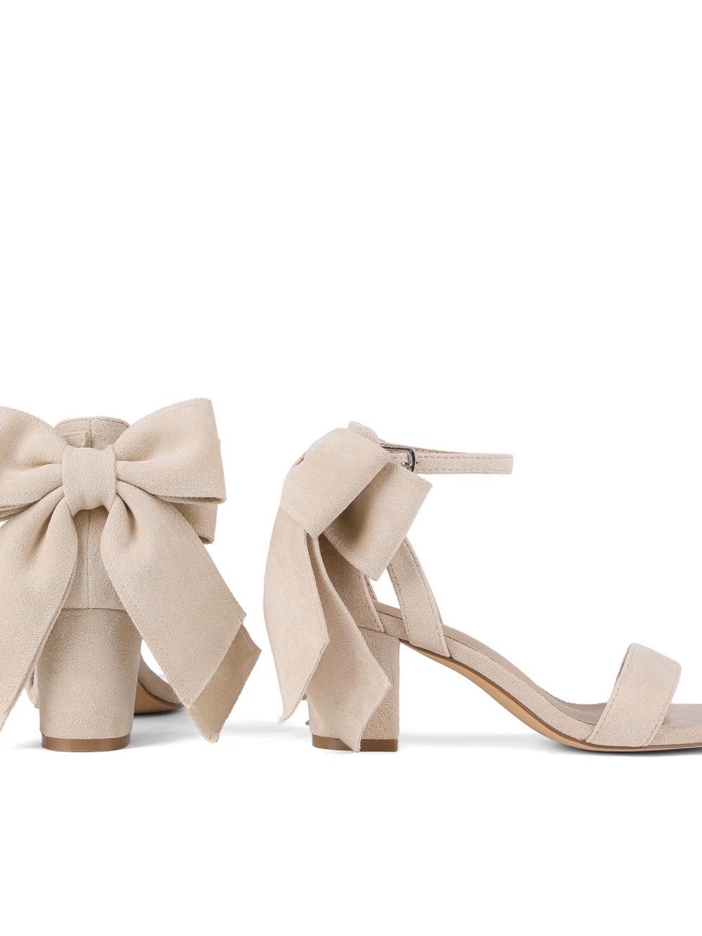Women's Beige Bow Block Heel-nude